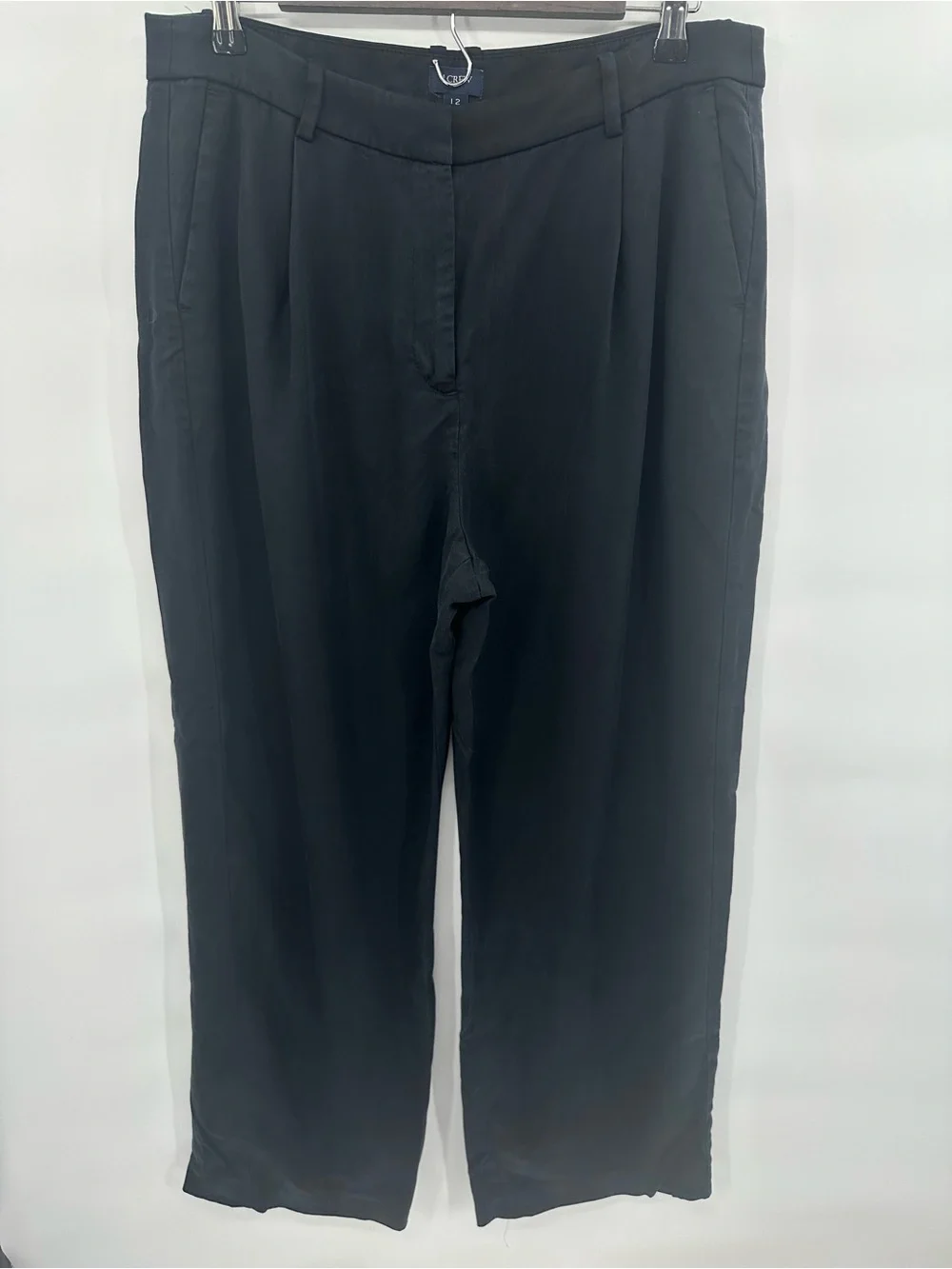 J.Crew Re-Imagined Black TENCEL Lyocell Pleated Trousers Pants Size 12  1209